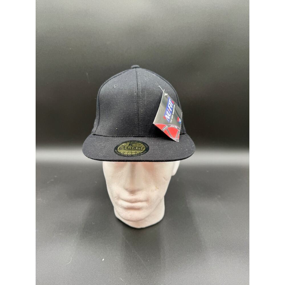 KC Caps Nu-Fit Street Flatbill Fitted Hat Black L/XL Stretch Fit Cap Wool Blend